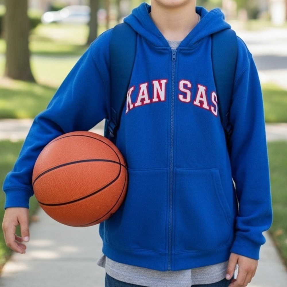 J America Kansas Jayhawks Full Zip‎ Hoodie Royal Blue Mens Large NCAA KU